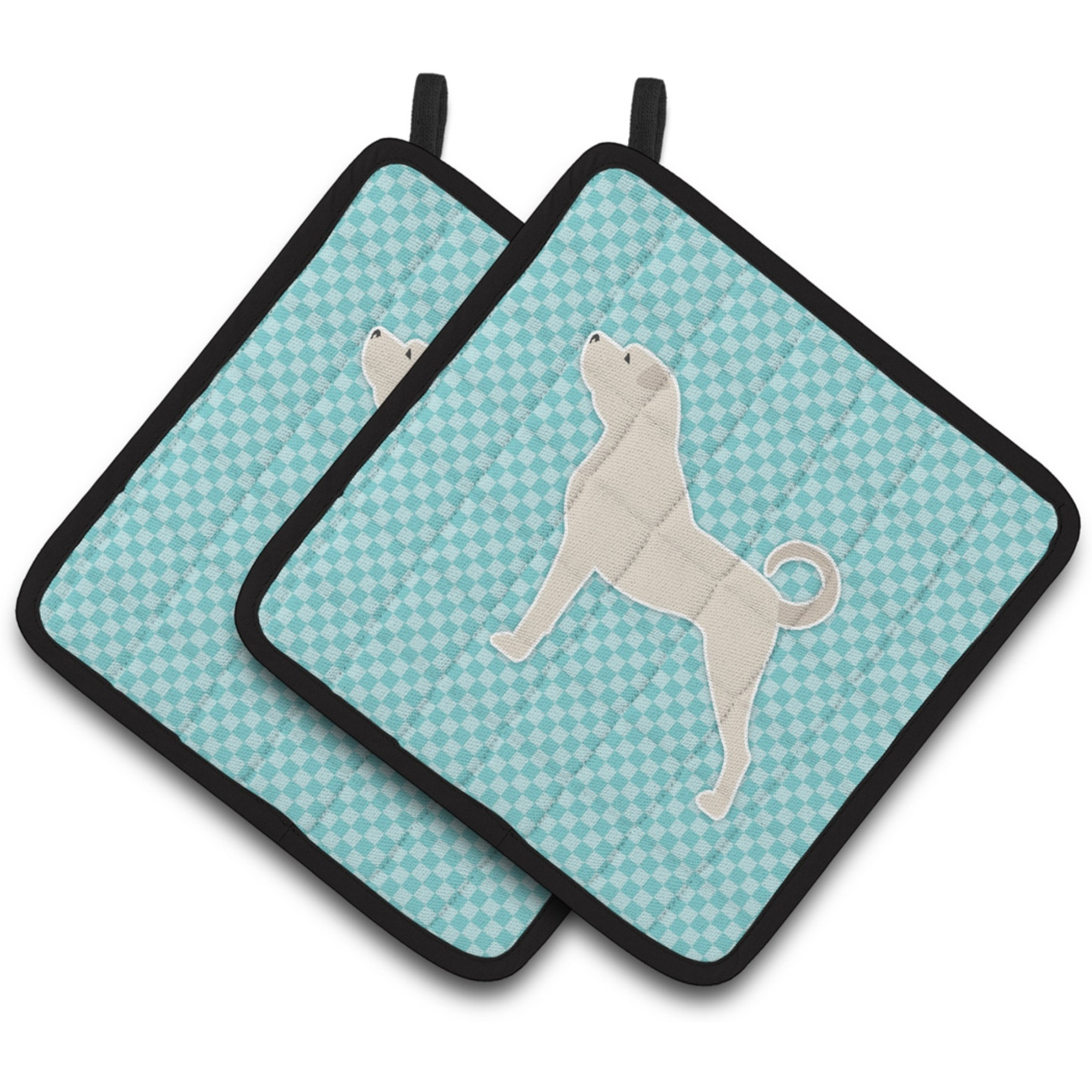 &quotCaroline's Treasures Anatolian Shepherd Checkerboard Blue Pair of Pot Holders BB3777PTHD, 7.5HX7.5W, Multicolor"
