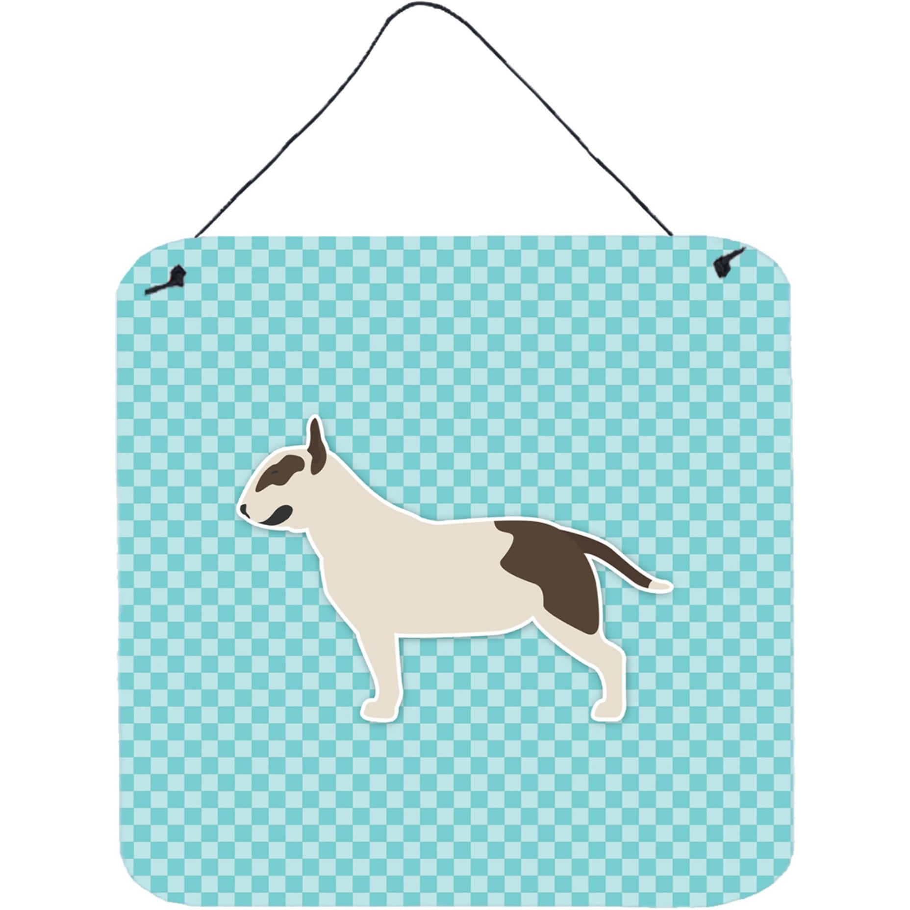 &quotCaroline's Treasures Bull Terrier Checkerboard Blue Wall or Door Hanging Prints BB3778DS66, 6"" x 6"", Multicolor"