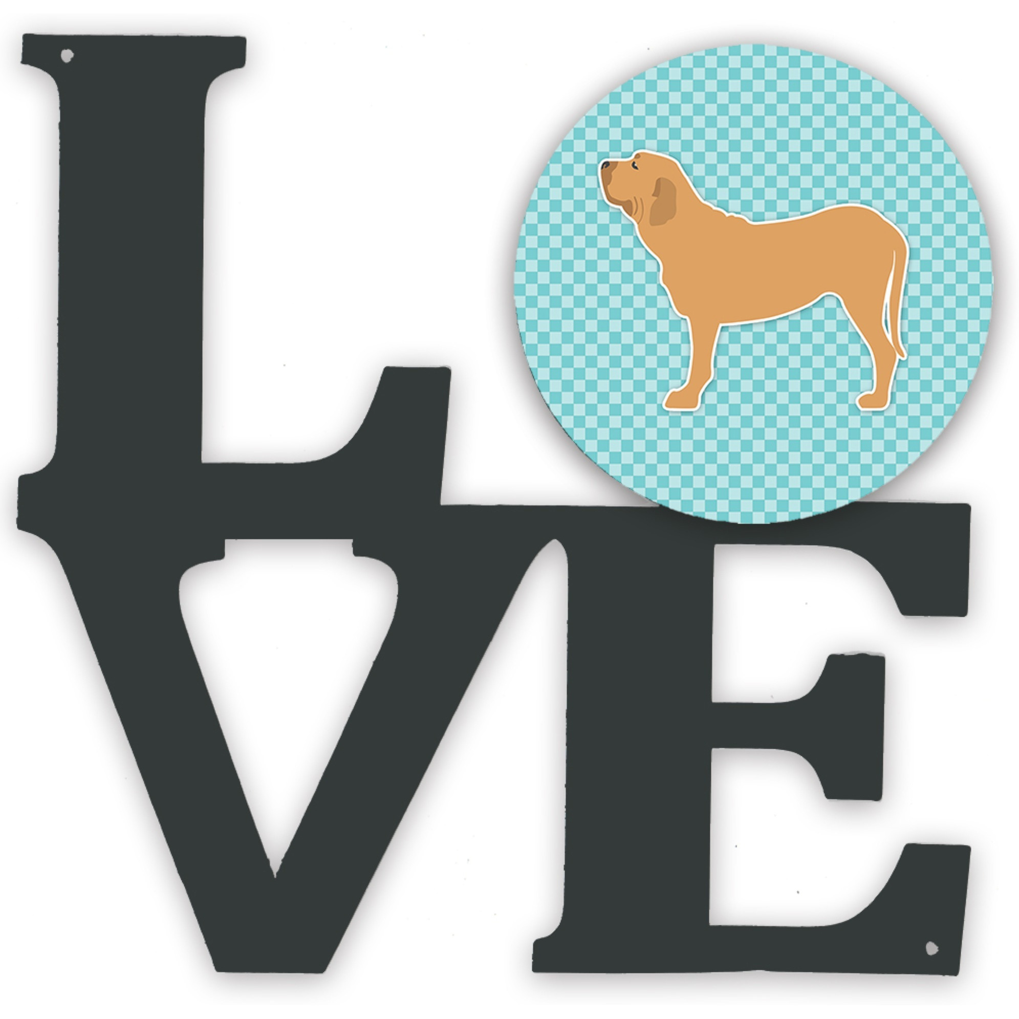 &quotCaroline's Treasures Fila Brasileiro Checkerboard Blue Metal Artwork Love wall-decor, Multicolor"