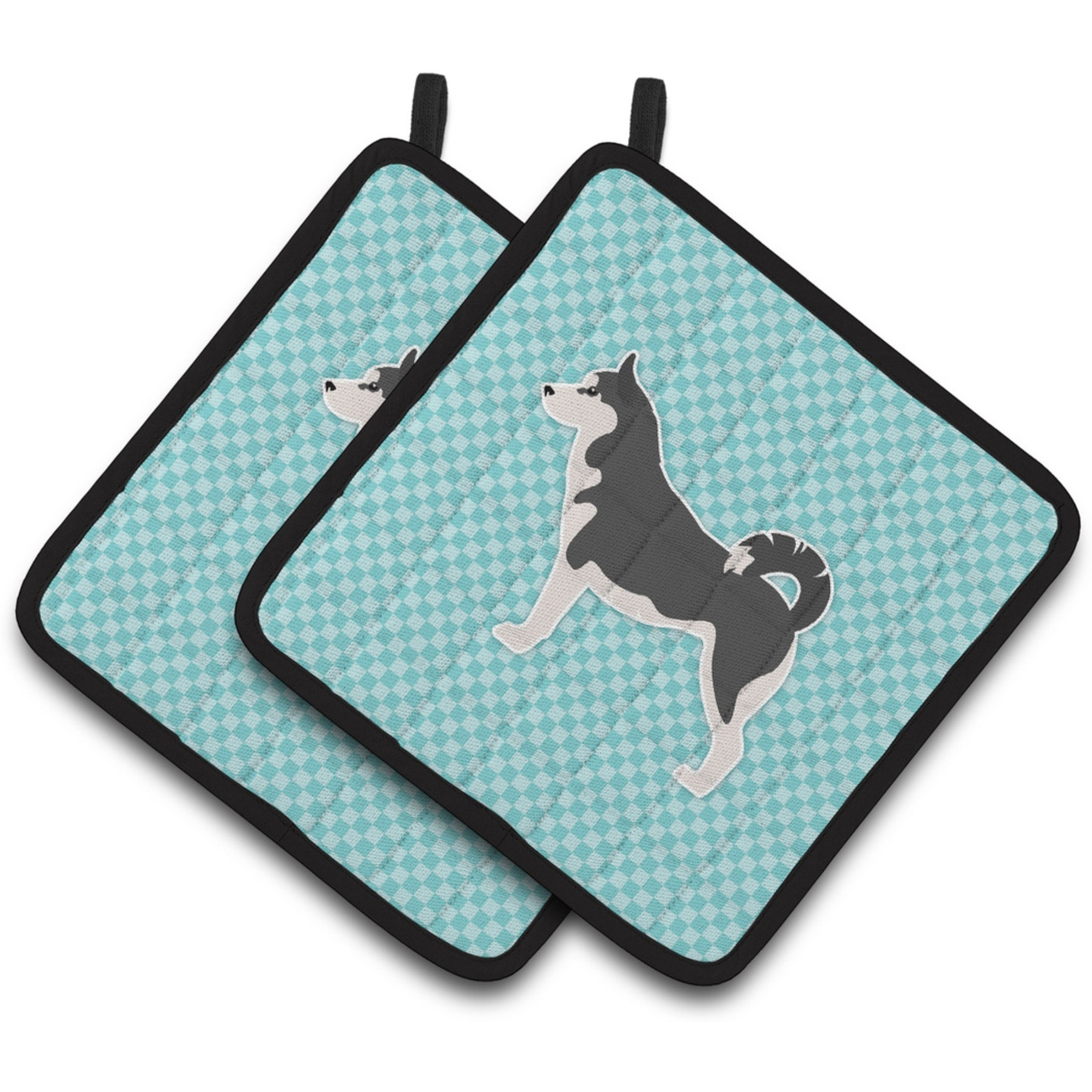 &quotCaroline's Treasures Siberian Husky Checkerboard Blue Pair of Pot Holders BB3780PTHD, 7.5HX7.5W, Multicolor"
