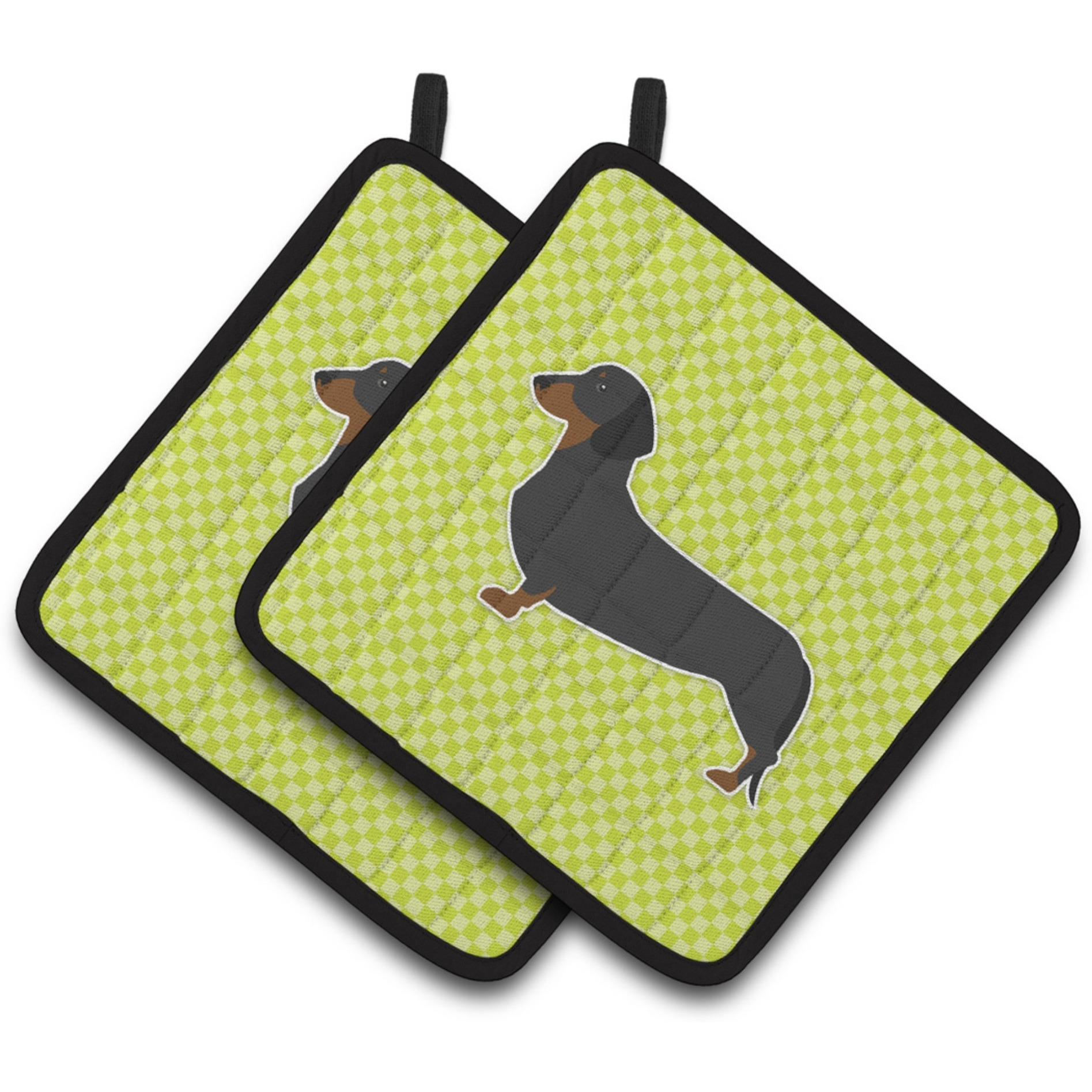 &quotCaroline's Treasures Dachshund Checkerboard green Pair of Pot Holders BB3782PTHD, 7.5HX7.5W, Multicolor"
