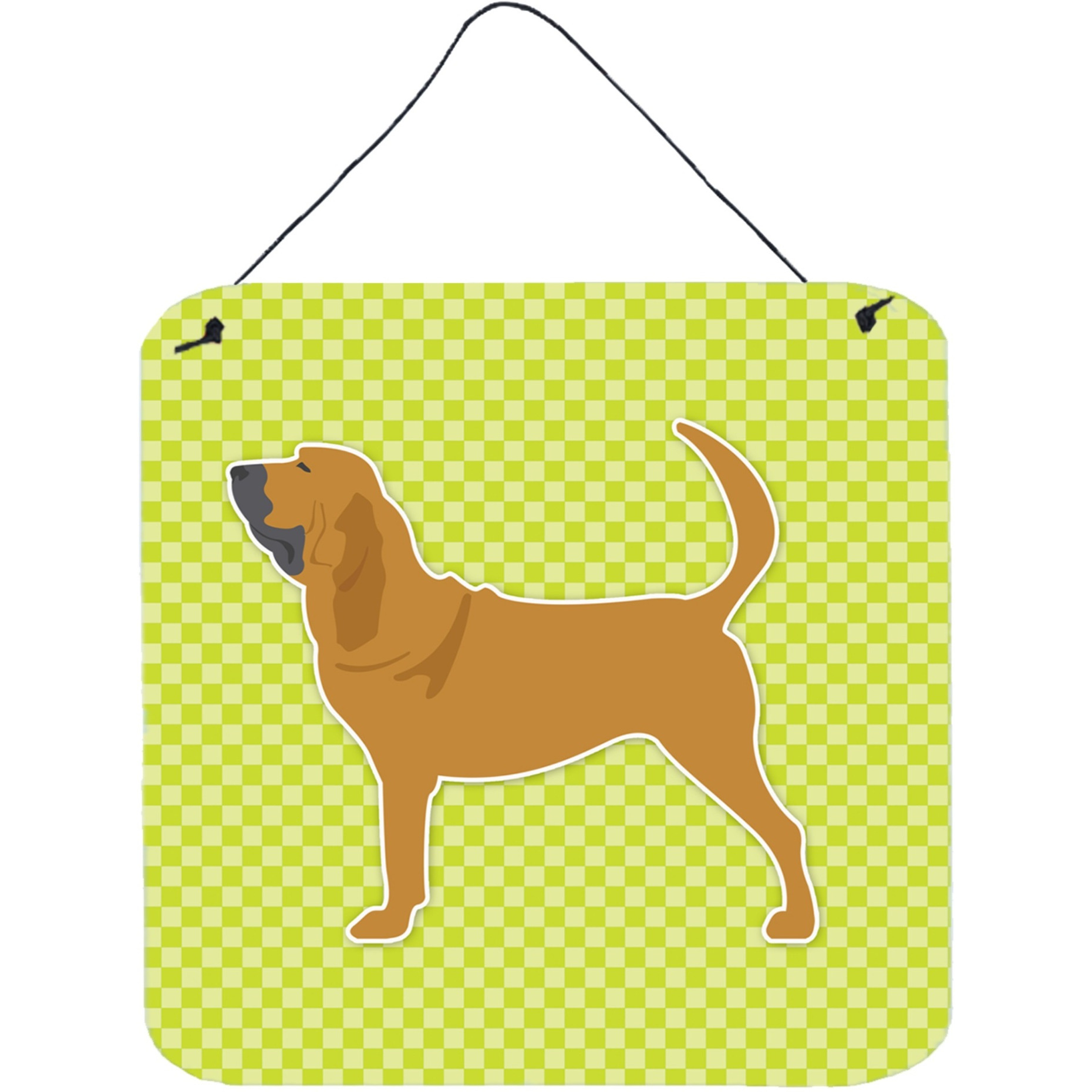&quotCaroline's Treasures Bloodhound Checkerboard Green Wall or Door Hanging Prints BB3784DS66, 6"" x 6"", Multicolor"