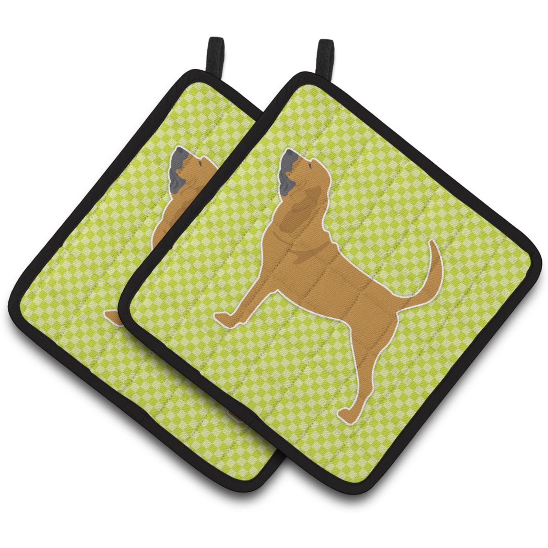 &quotCaroline's Treasures Bloodhound Checkerboard green Pair of Pot Holders BB3784PTHD, 7.5HX7.5W, Multicolor"