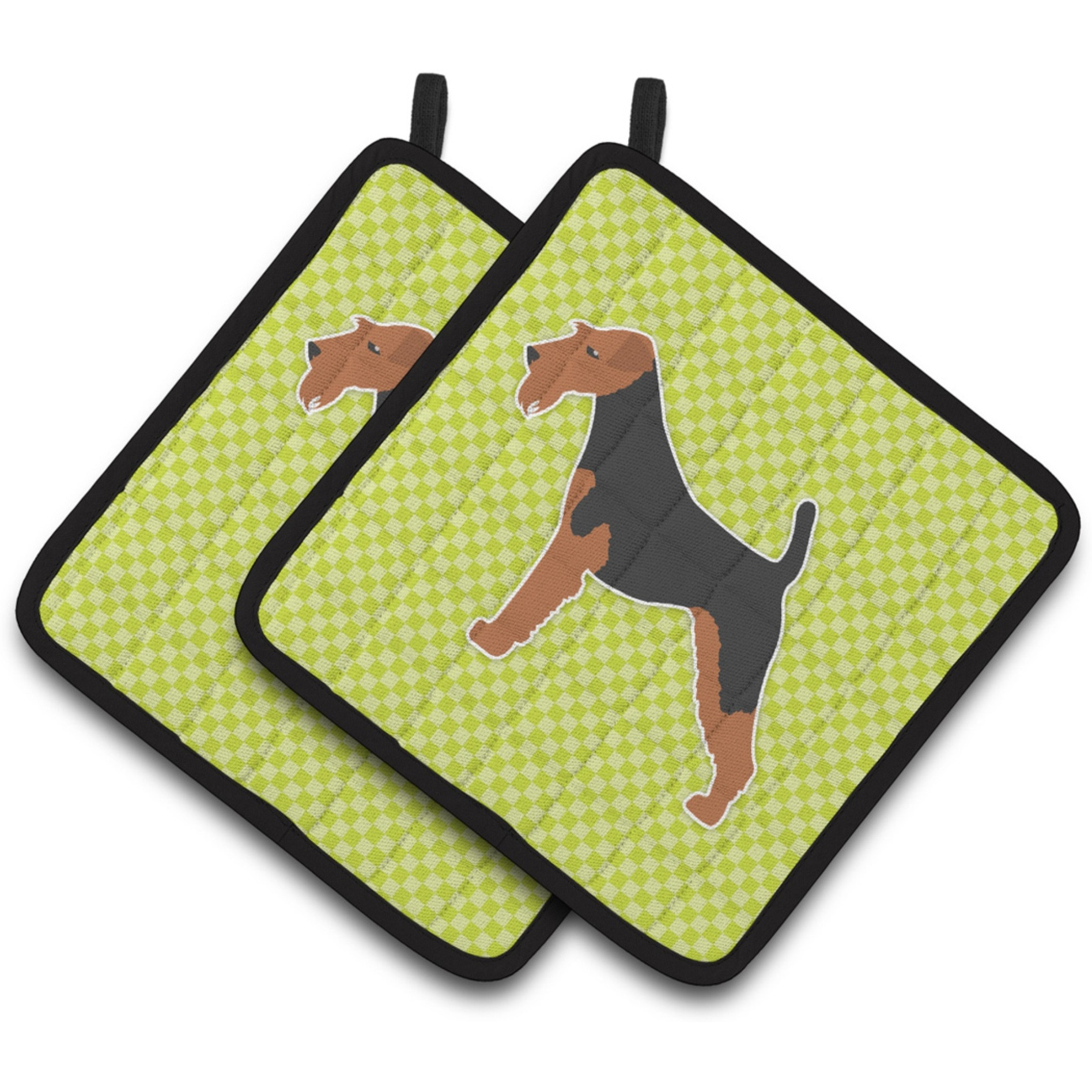 &quotCaroline's Treasures Welsh Terrier Checkerboard green Pair of Pot Holders BB3785PTHD, 7.5HX7.5W, Multicolor"