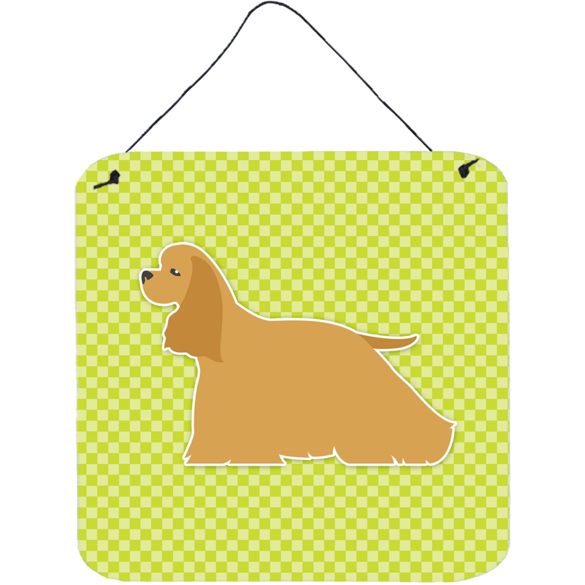 &quotCaroline's Treasures Cocker Spaniel Checkerboard Green Wall or Door Hanging Prints BB3786DS66, 6"" x 6"", Multicolor"