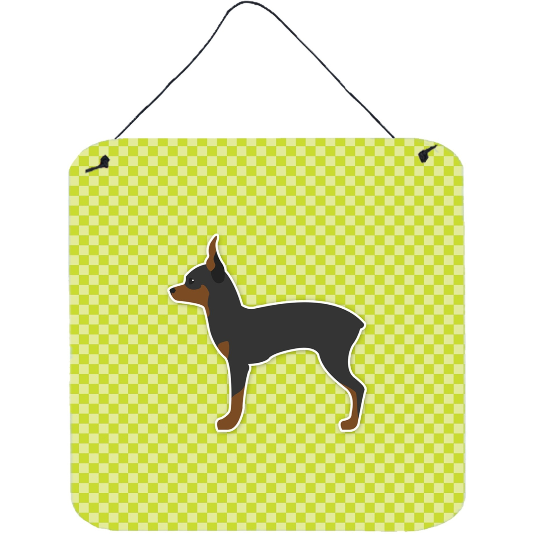 &quotCaroline's Treasures Toy Fox Terrier Checkerboard Green Wall or Door Hanging Prints BB3787DS66, 6"" x 6"", Multicolor"