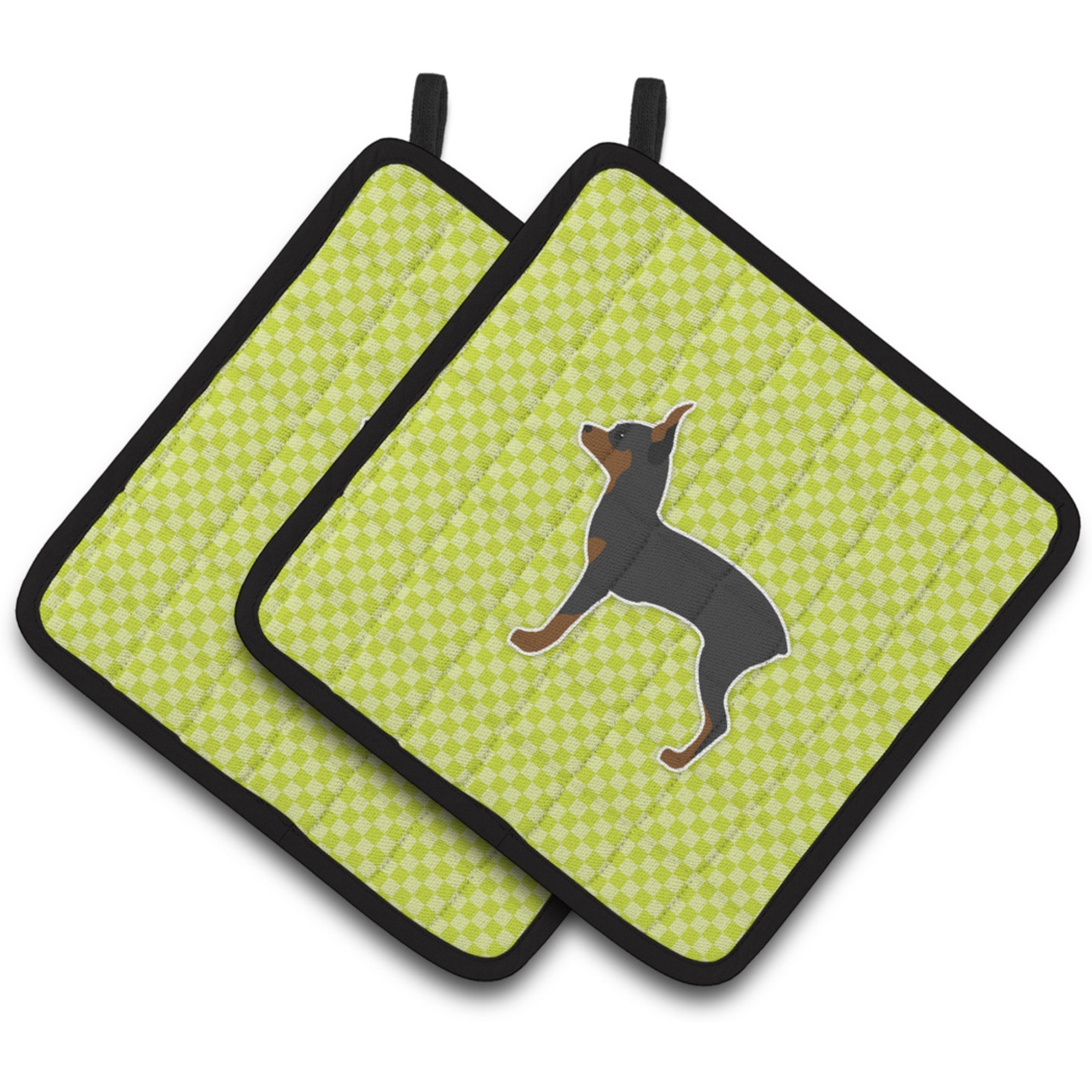 &quotCaroline's Treasures Toy Fox Terrier Checkerboard green Pair of Pot Holders BB3787PTHD, 7.5HX7.5W, Multicolor"