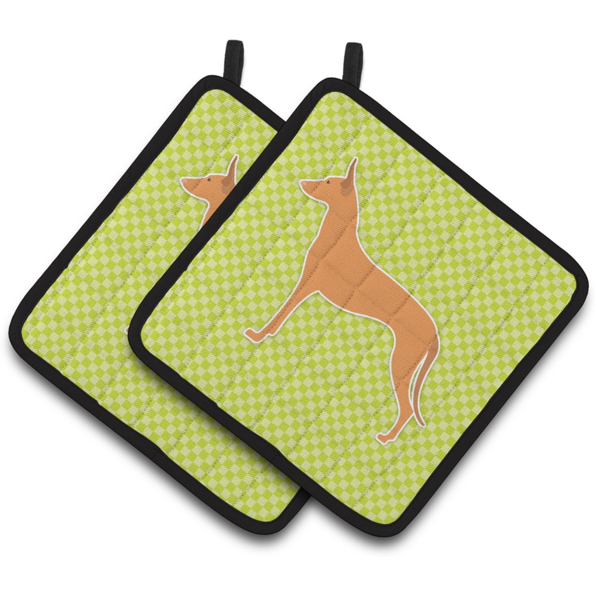 &quotCaroline's Treasures Pharaoh Hound Checkerboard green Pair of Pot Holders BB3788PTHD, 7.5HX7.5W, Multicolor"