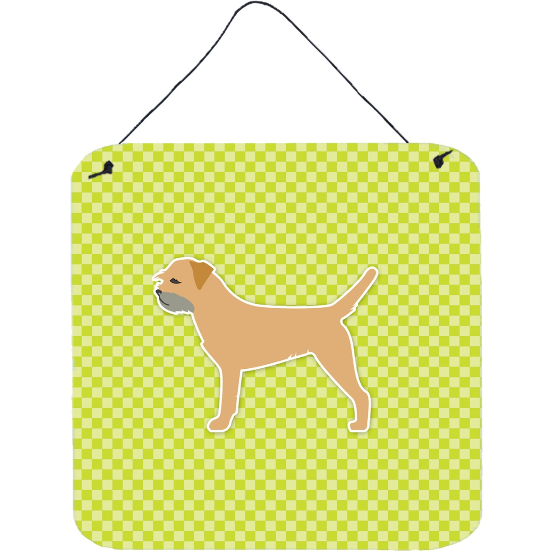 &quotCaroline's Treasures Border Terrier Checkerboard Green Wall or Door Hanging Prints BB3789DS66, 6"" x 6"", Multicolor"