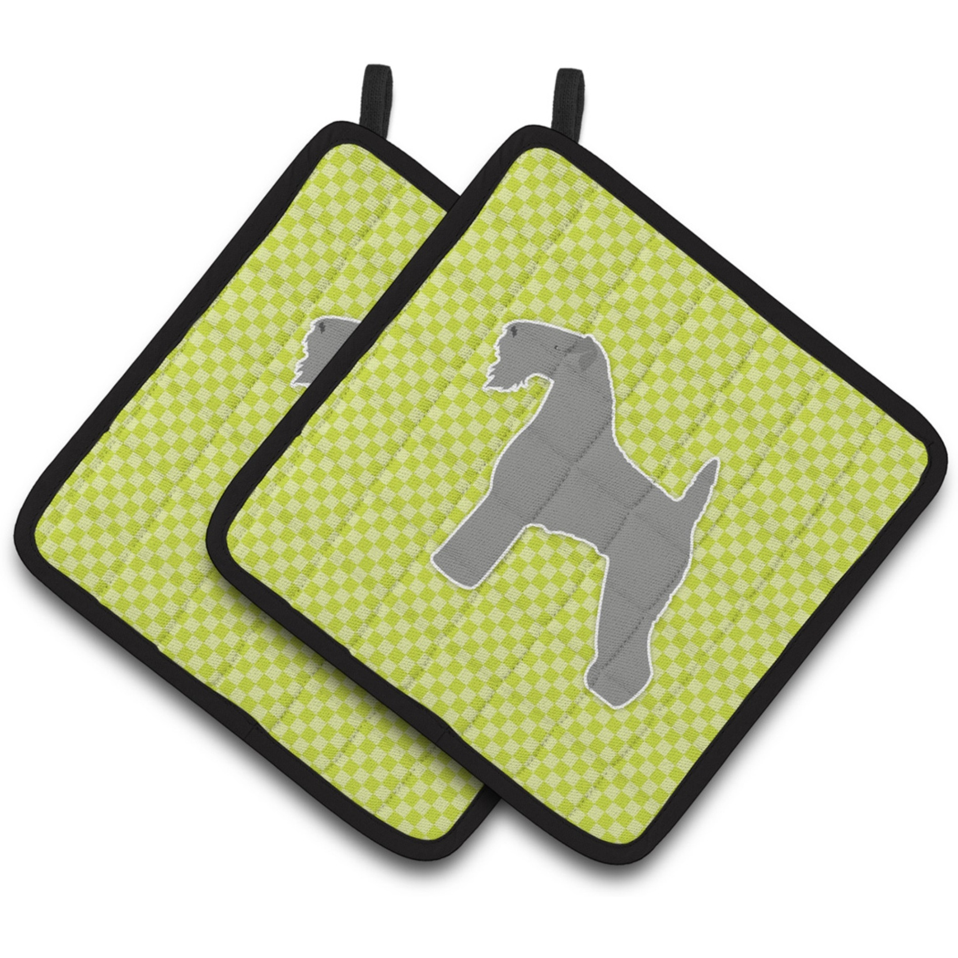 &quotCaroline's Treasures Kerry Blue Terrier Checkerboard green Pair of Pot Holders BB3792PTHD, 7.5HX7.5W, Multicolor"