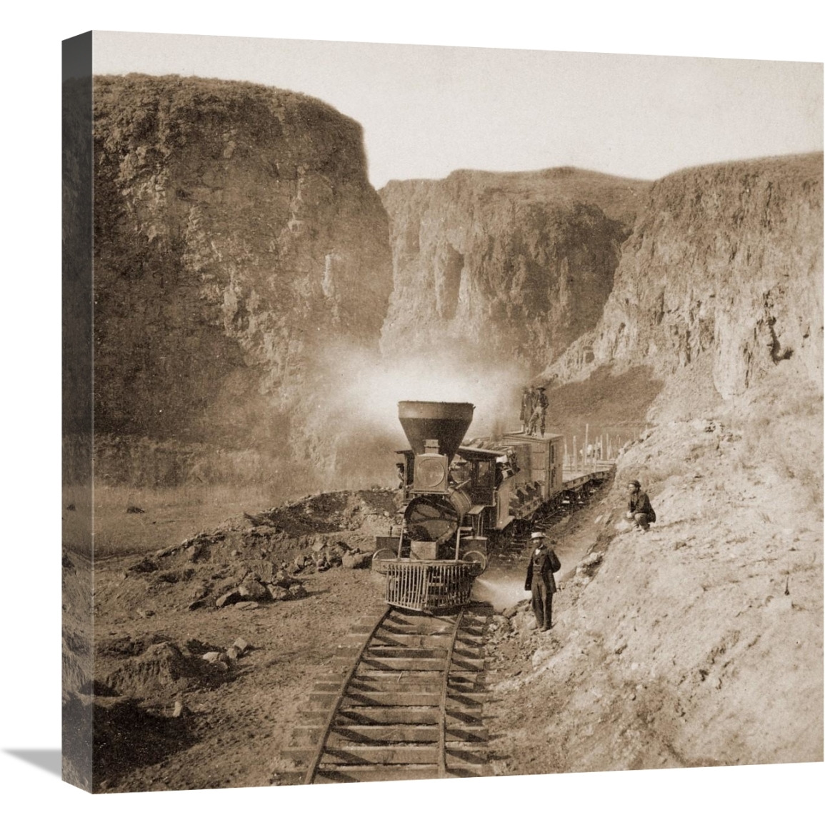 First Construction Train passing the Palisades, Ten Mile Caon, Nevada, 1866-1869-Canvas Art-22&quotx22"
