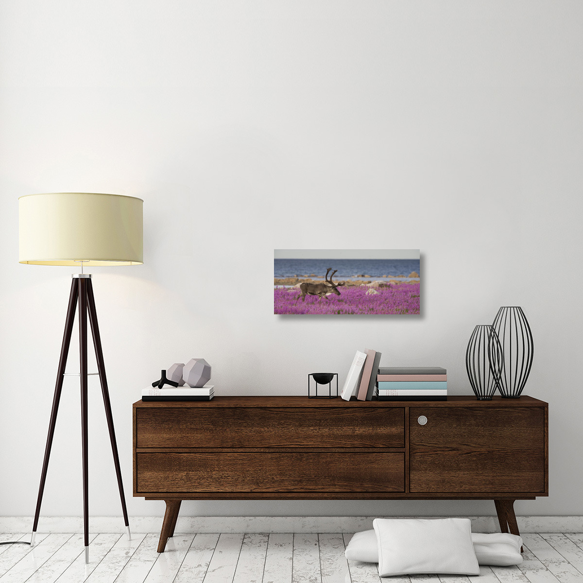 Caribou male in a field of fireweed, Hudson Bay, Canada-Canvas Art-30&quotx13.5"