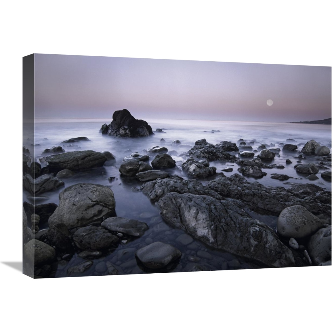 Full moon over boulders at El Pescador State Beach, Malibu, California-Canvas Art-24&quotx18"