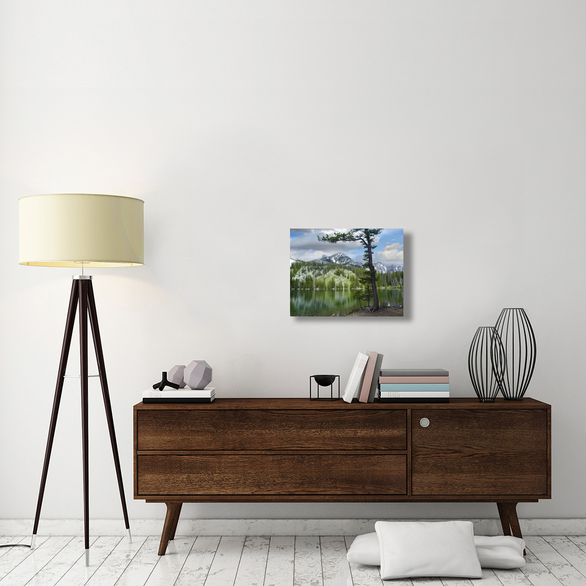 Pine trees reflected in Fairy Lake, Montana-Canvas Art-24&quotx18"