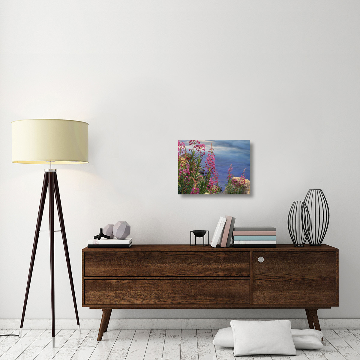Fireweed against flowing stream, North America-Canvas Art-24&quotx18"