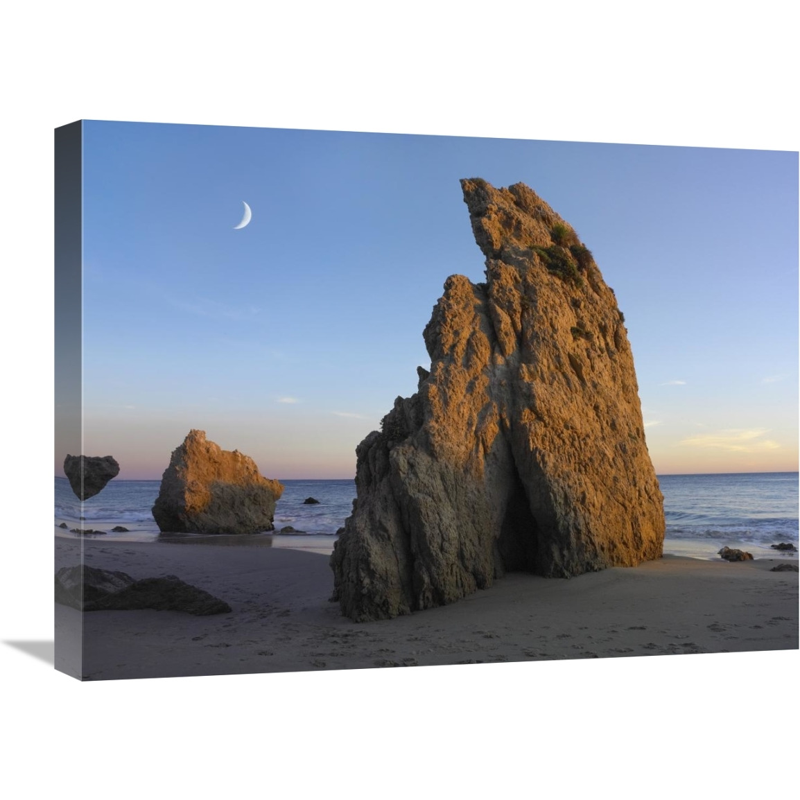 Crescent moon over El Matador Beach, Malibu, California-Canvas Art-24&quotx18"