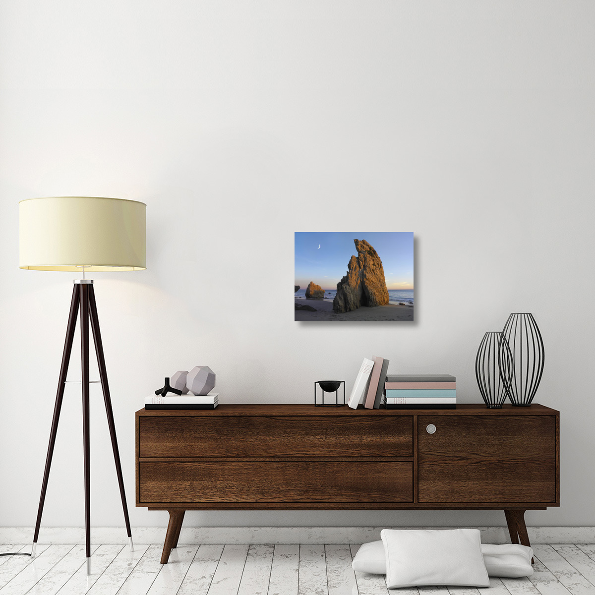 Crescent moon over El Matador Beach, Malibu, California-Canvas Art-24&quotx18"