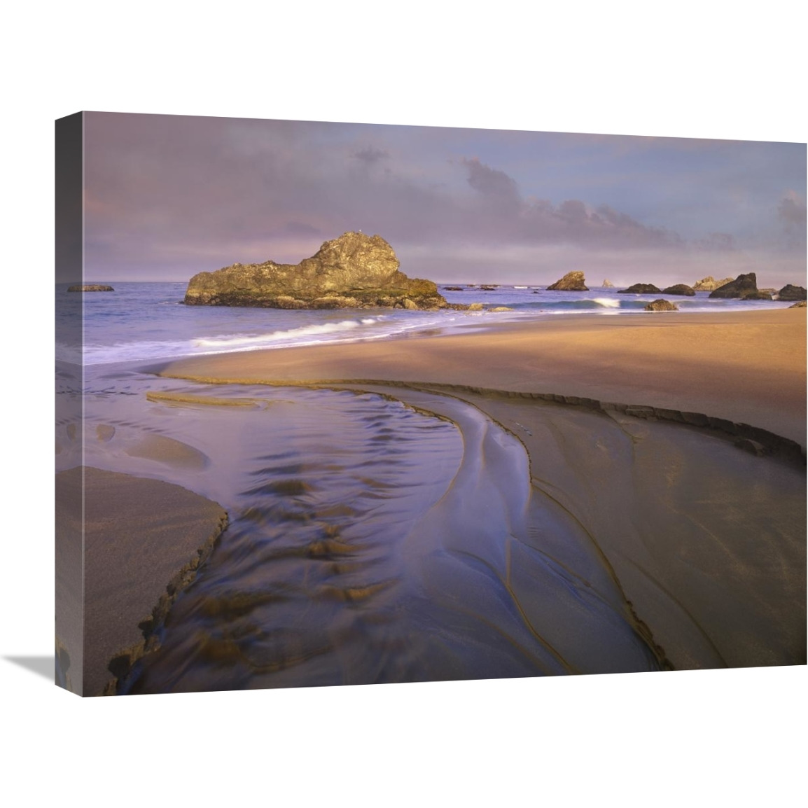 Creek flowing into ocean at Harris Beach State Park, Oregon-Canvas Art-24&quotx18"