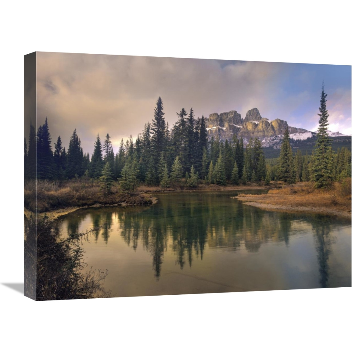 Castle Mountain and boreal forest reflected in lake, Alberta, Canada-Canvas Art-24&quotx18"