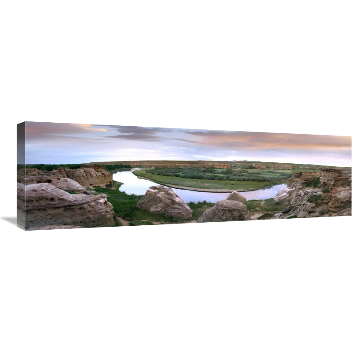 A bend in the Milk River, Writing-on-stone Provincial Park, Alberta, Canada-Canvas Art-36&quotx12"