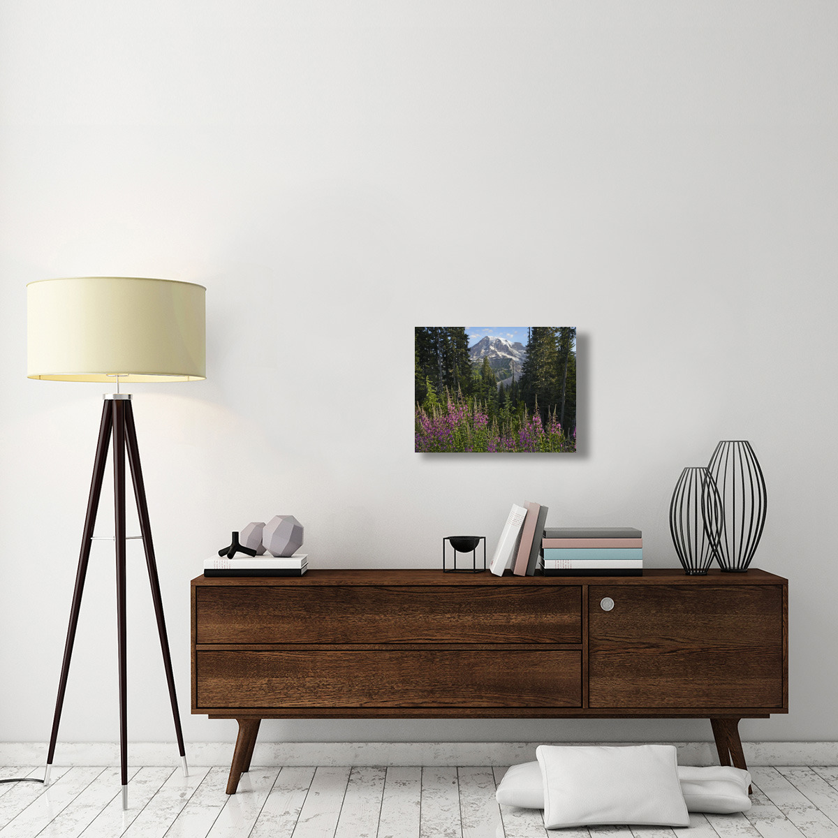 Fireweed flowering and Mount Rainier, Mount Rainier National Park, Washington-Canvas Art-24&quotx18"