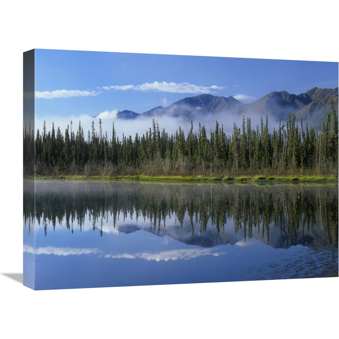 Lake reflecting mountain range and forest, Kluane National Park, Yukon, Canada-Canvas Art-24&quotx18"