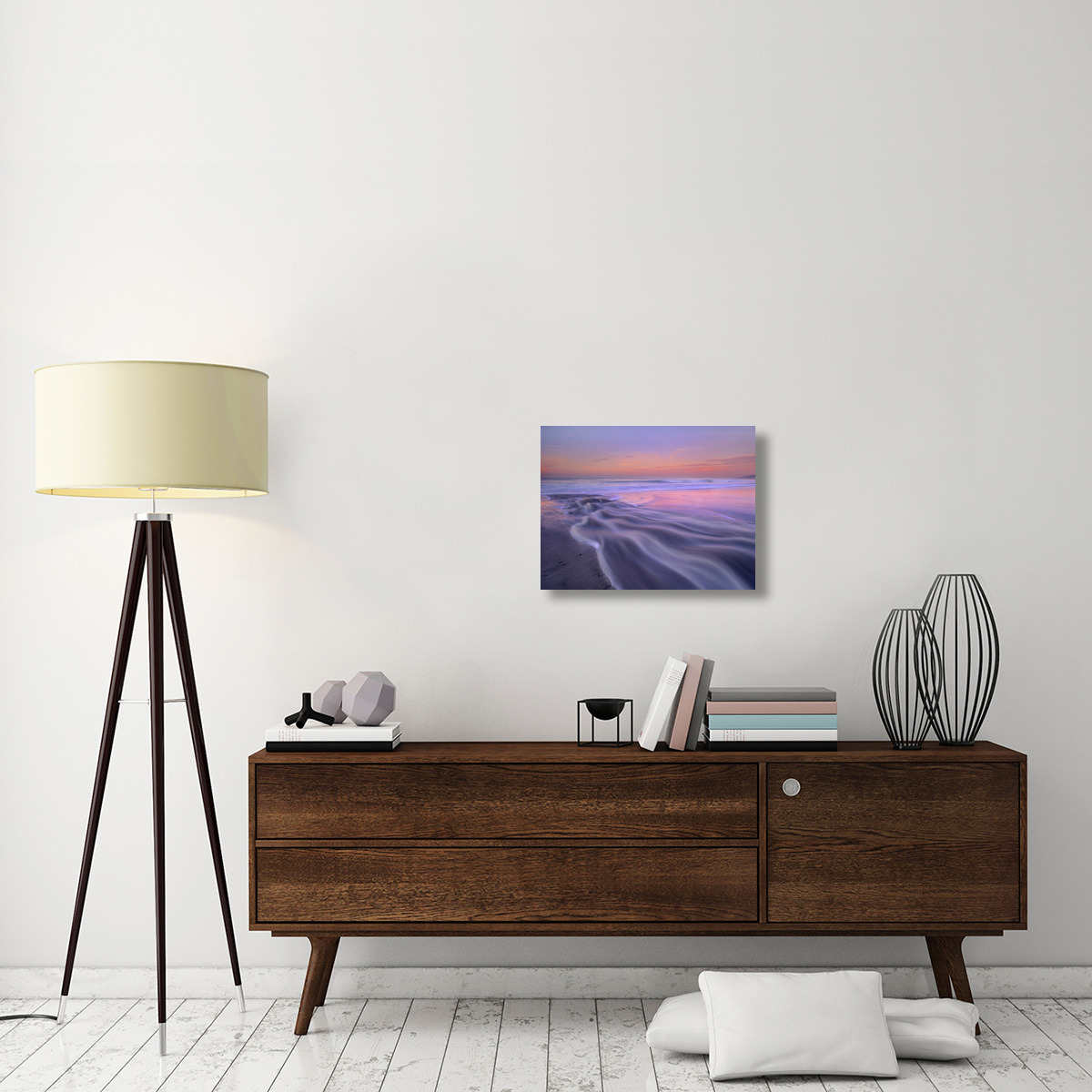 Fresh water stream flowing into the Pacific Ocean, Zuma Beach, Malibu, California-Canvas Art-24&quotx18"