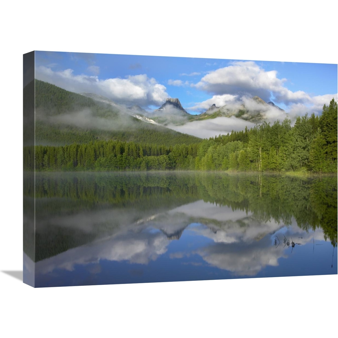 Fortress Mountain shrouded in clouds, reflected in lake, Kananaskis Country, Alberta, Canada-Canvas Art-24&quotx18"
