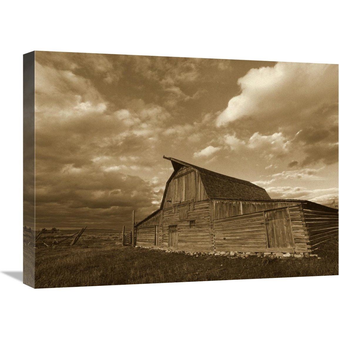 Mormon Row Barn, Grand Teton National Park, Wyoming - Sepia-Canvas Art-24&quotx18"