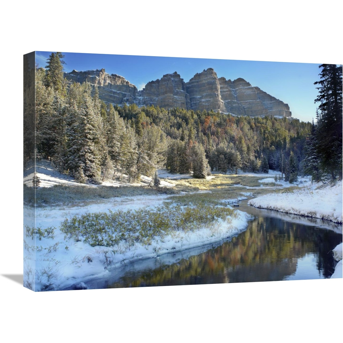 Snow lined river flowing below Breccia Cliffs, Wyoming-Canvas Art-24&quotx18"