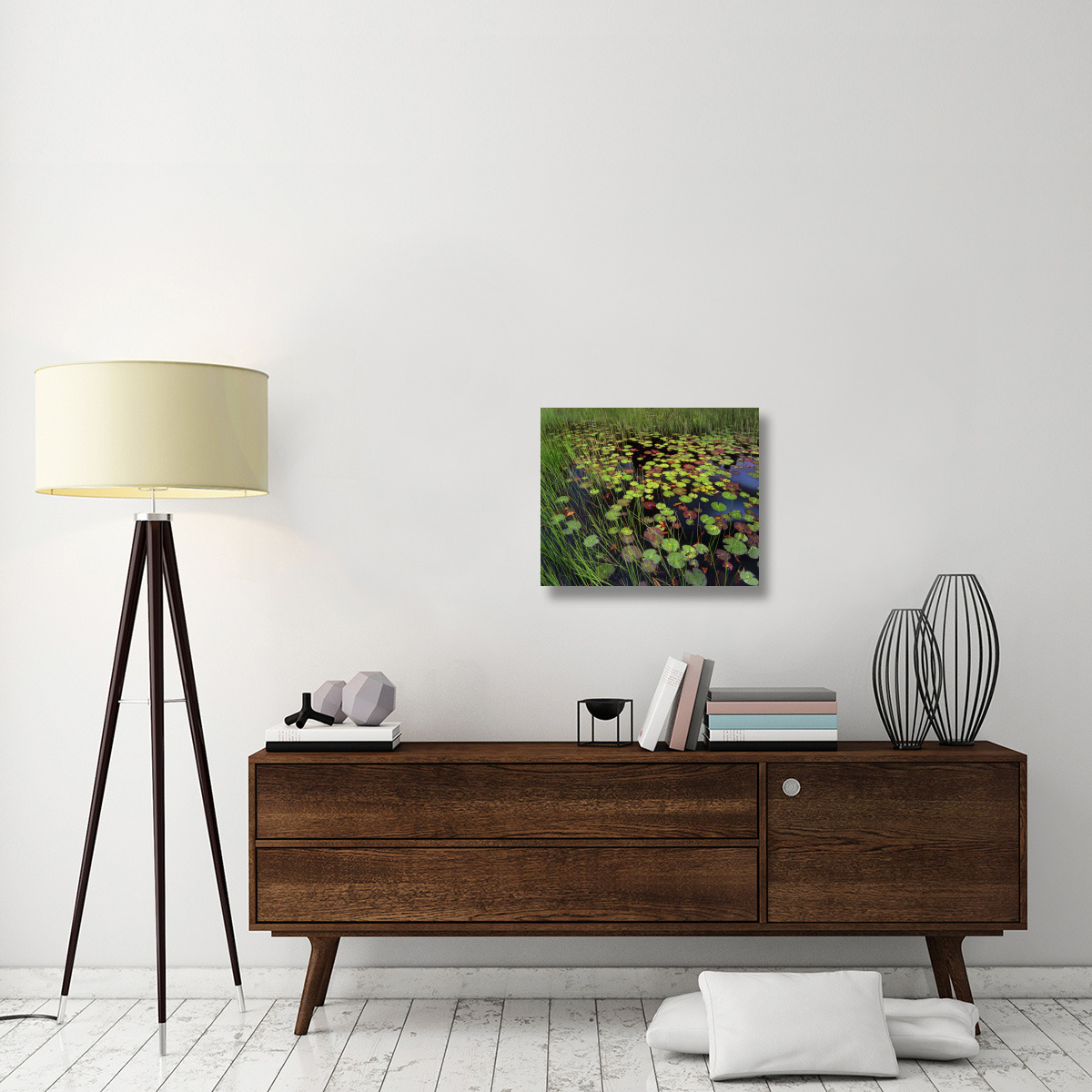 Pond with lily pads and grasses, Cape Cod, Massachusetts-Canvas Art-24&quotx20"