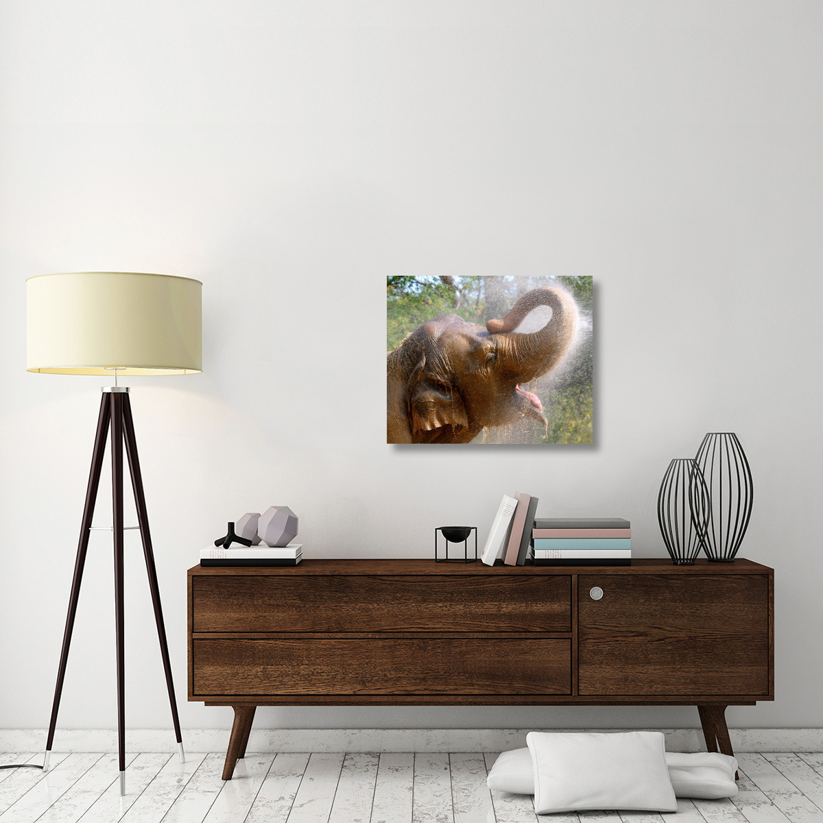 Elephant Bath-Canvas Art-30&quotx24.6"