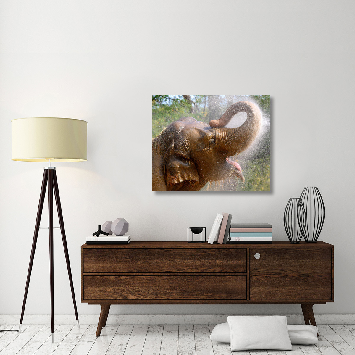Elephant Bath-Canvas Art-40&quotx32.8"