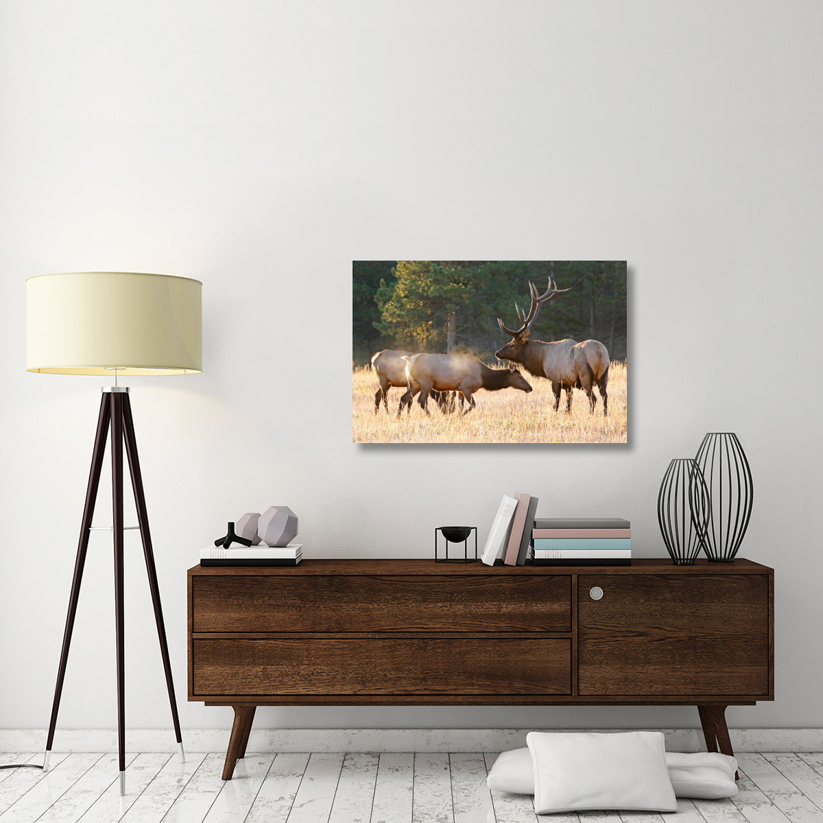 Elk Family Group-Canvas Art-40&quotx26.8"