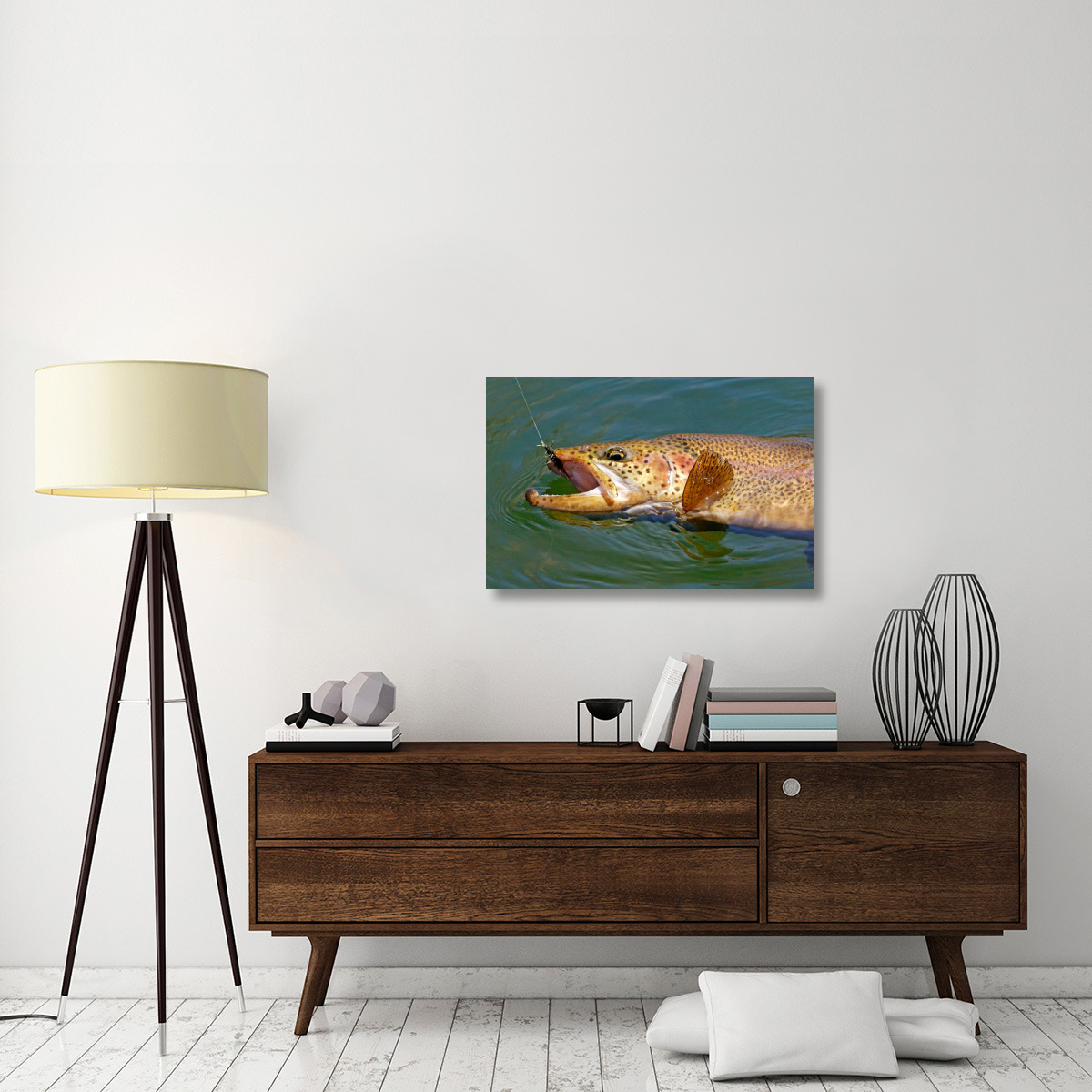 Landed Brown Trout-Canvas Art-36&quotx23.4"