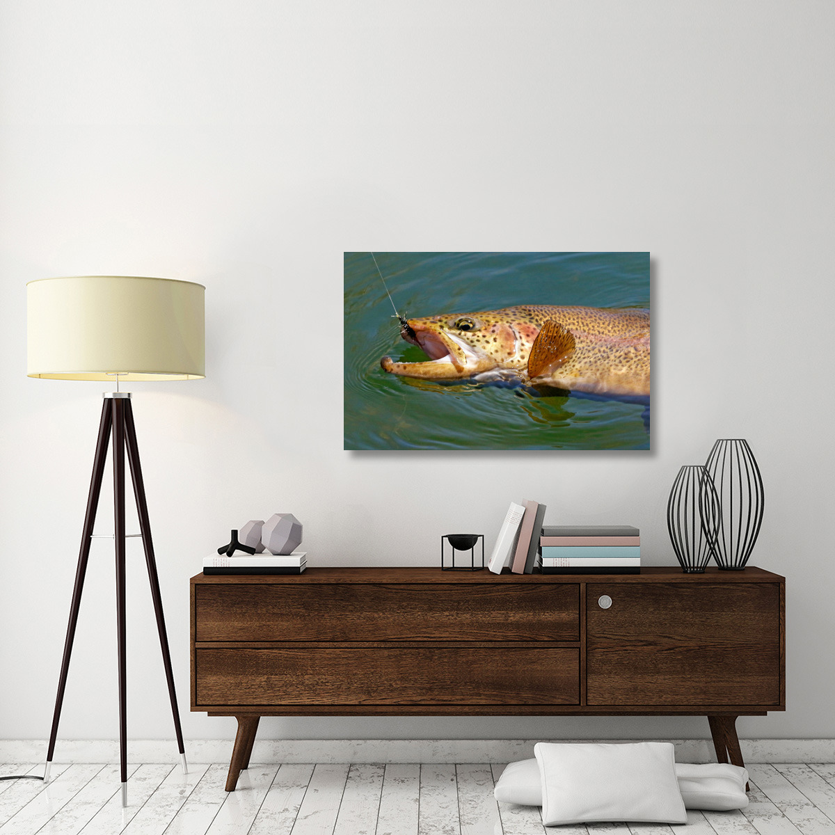 Landed Brown Trout-Canvas Art-44&quotx28.6"