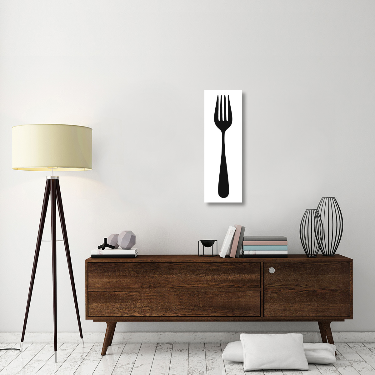 Mealtime Black on White - Fork-Canvas Art-12&quotx36"