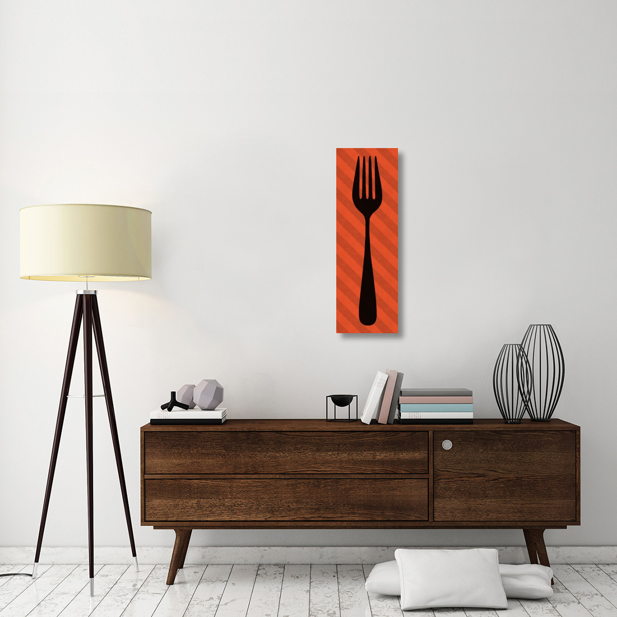 Mealtime Red Stripes - Fork-Canvas Art-12&quotx36"