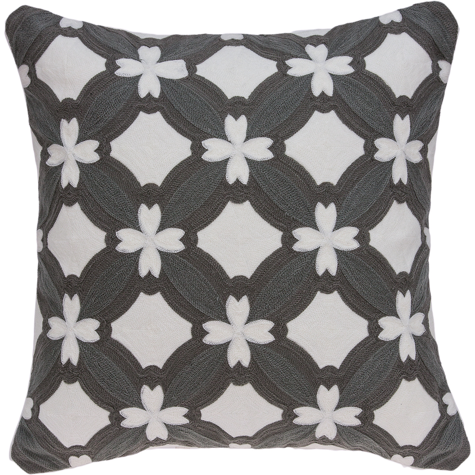 Parkland Collection Noma Transitional Grey and White Pillow Cover With Poly Insert