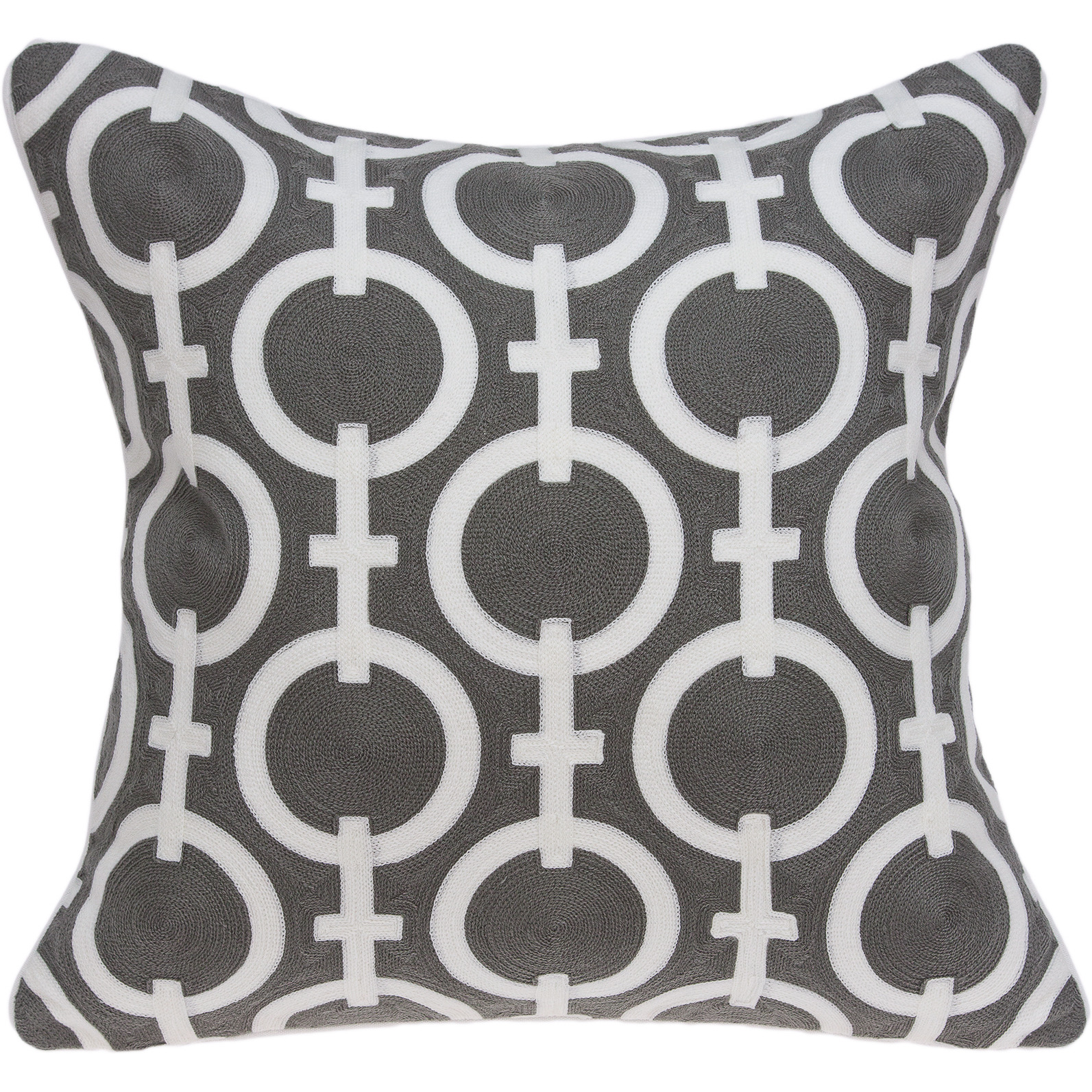 Parkland Collection Rounder Transitional Grey and White Pillow Cover With Poly Insert