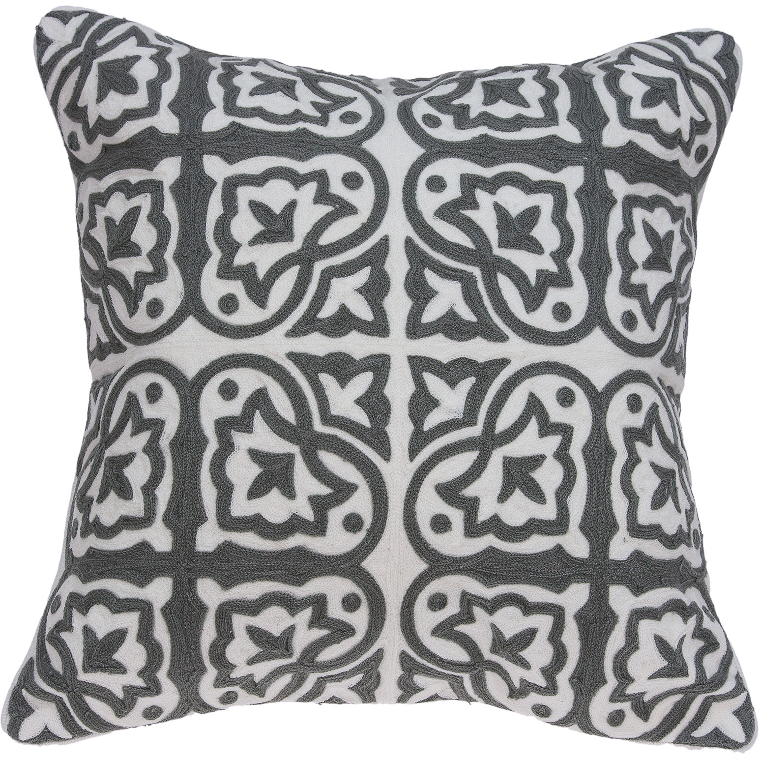 Parkland Collection Heera Traditional Grey and White Pillow Cover With Poly Insert