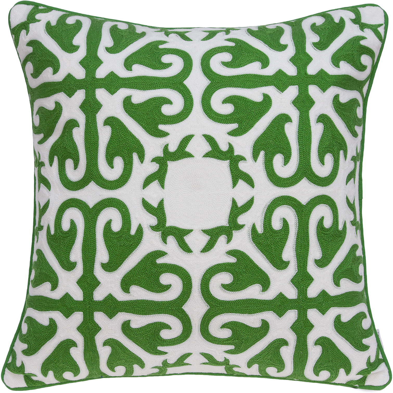 Parkland Collection Ceti Traditional Green and White Pillow Cover With Poly Insert