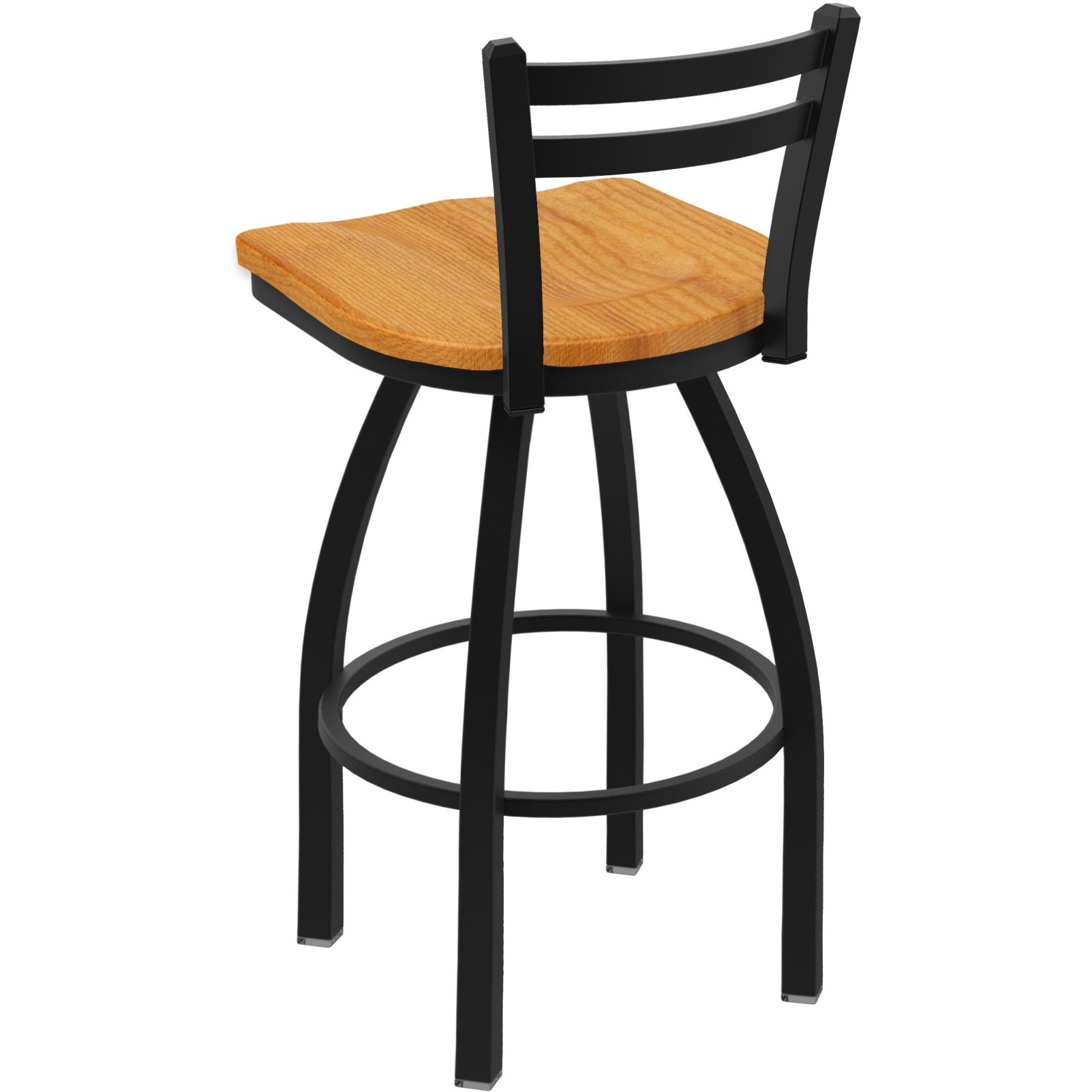411 Jackie 30" Low Back Swivel Bar Stool with Black Wrinkle Finish and Medium Oak Seat