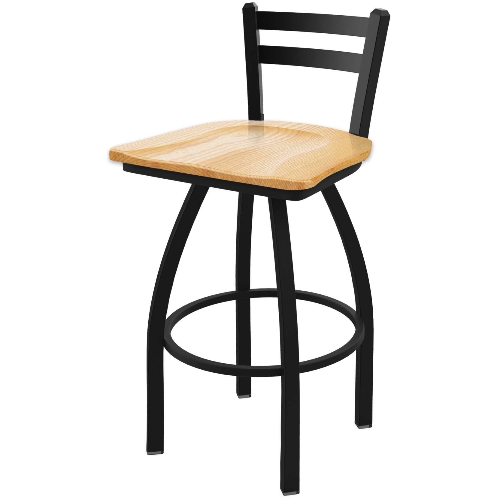 411 Jackie 30" Low Back Swivel Bar Stool with Black Wrinkle Finish and Natural Oak Seat