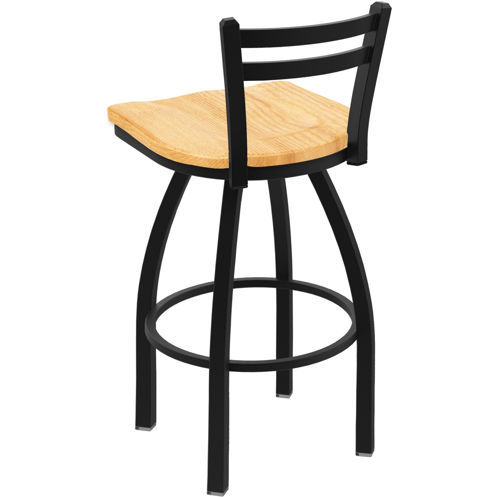 411 Jackie 30" Low Back Swivel Bar Stool with Black Wrinkle Finish and Natural Oak Seat