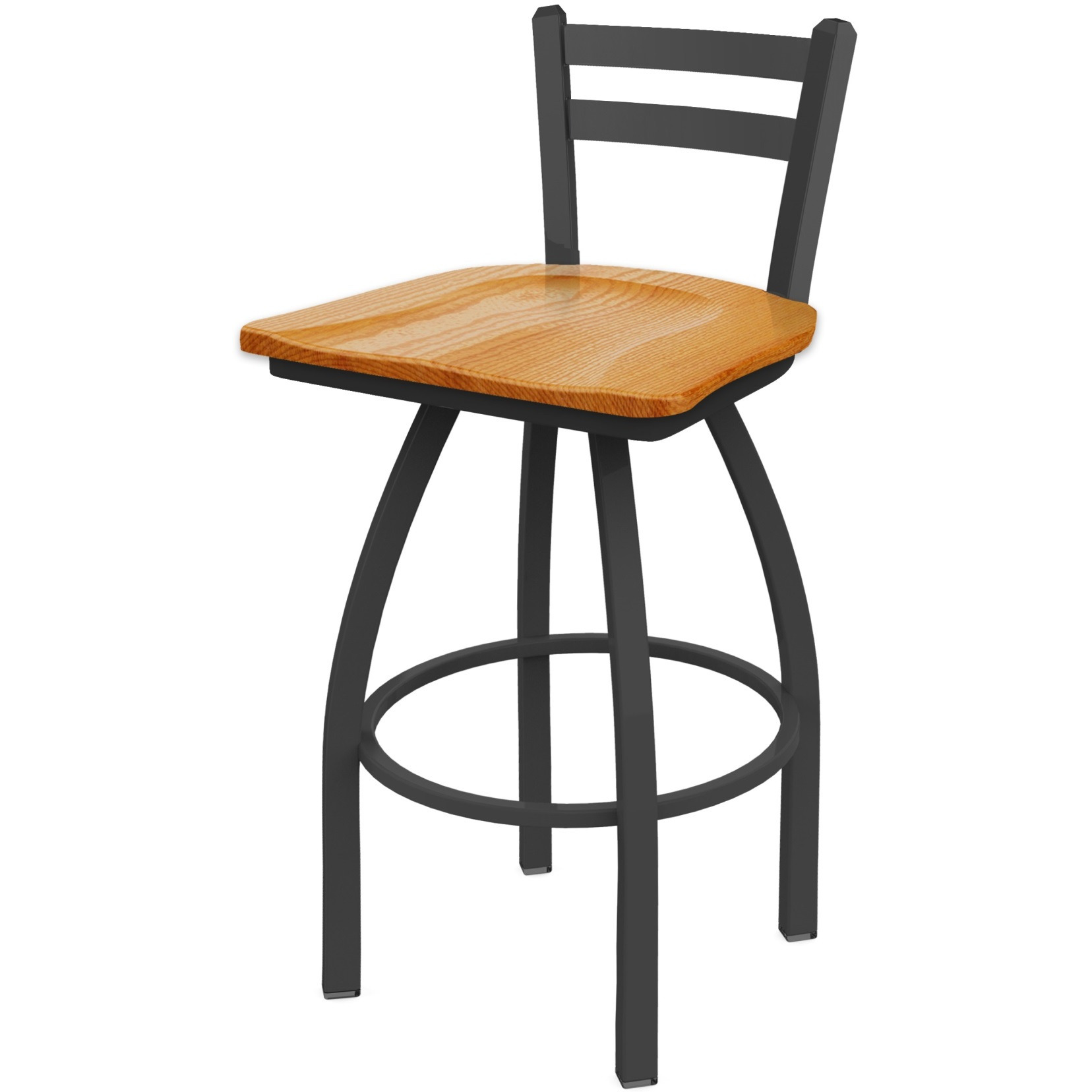 411 Jackie 30" Low Back Swivel Bar Stool with Pewter Finish and Medium Oak Seat