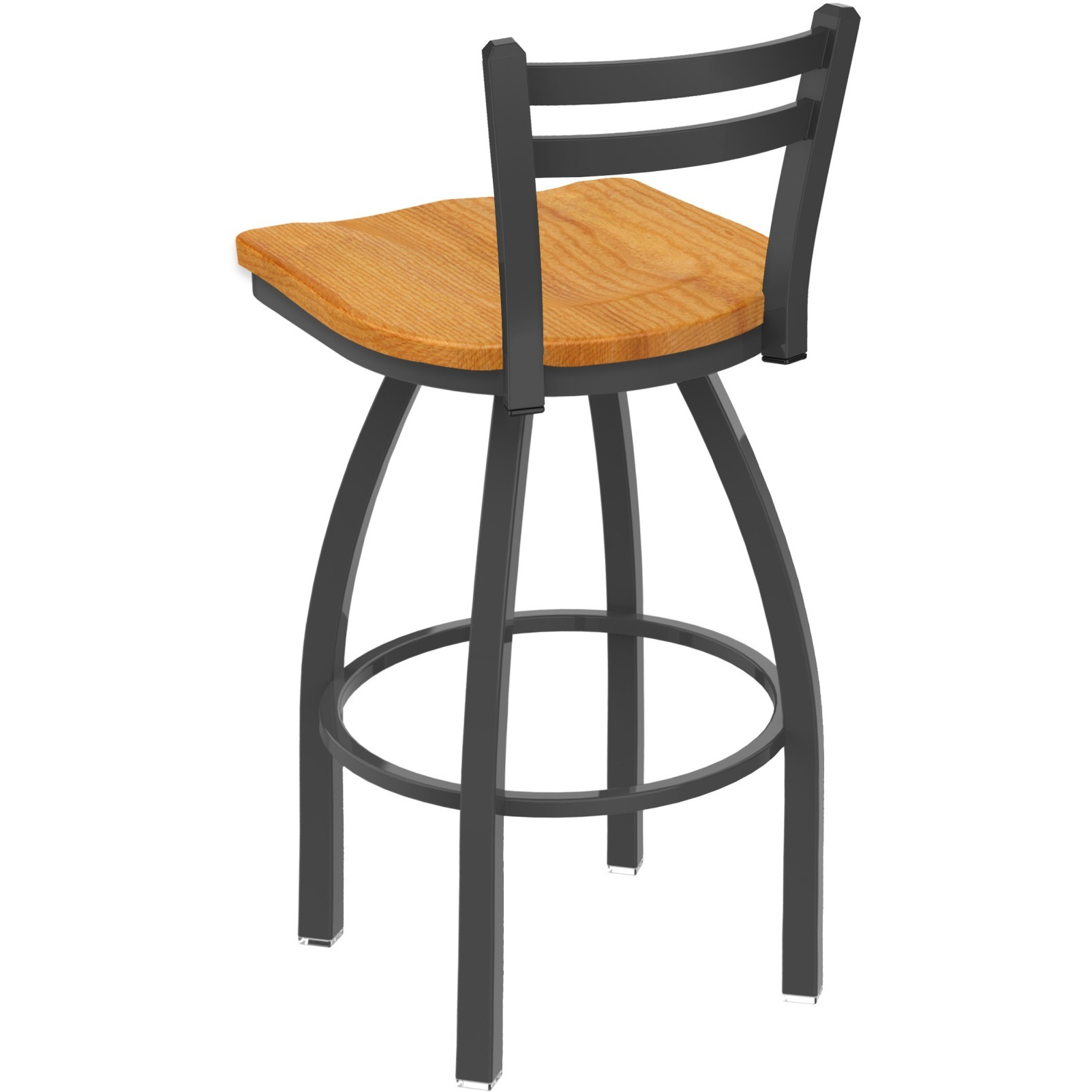 411 Jackie 30" Low Back Swivel Bar Stool with Pewter Finish and Medium Oak Seat