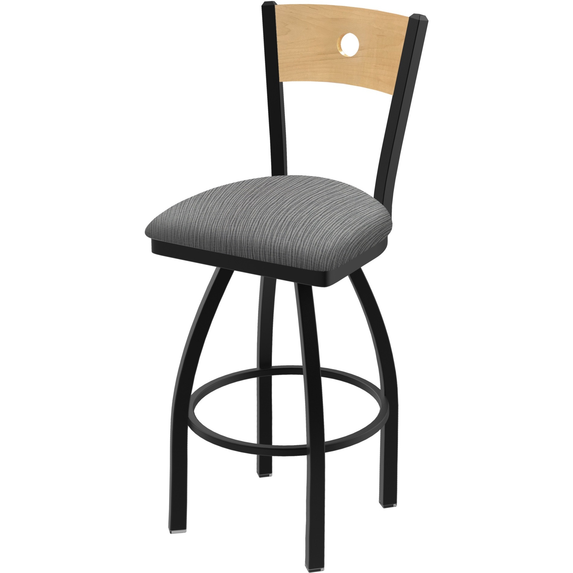 830 Voltaire 36" Swivel Counter Stool with Black Wrinkle Finish, Natural Back and Graph Alpine Seat