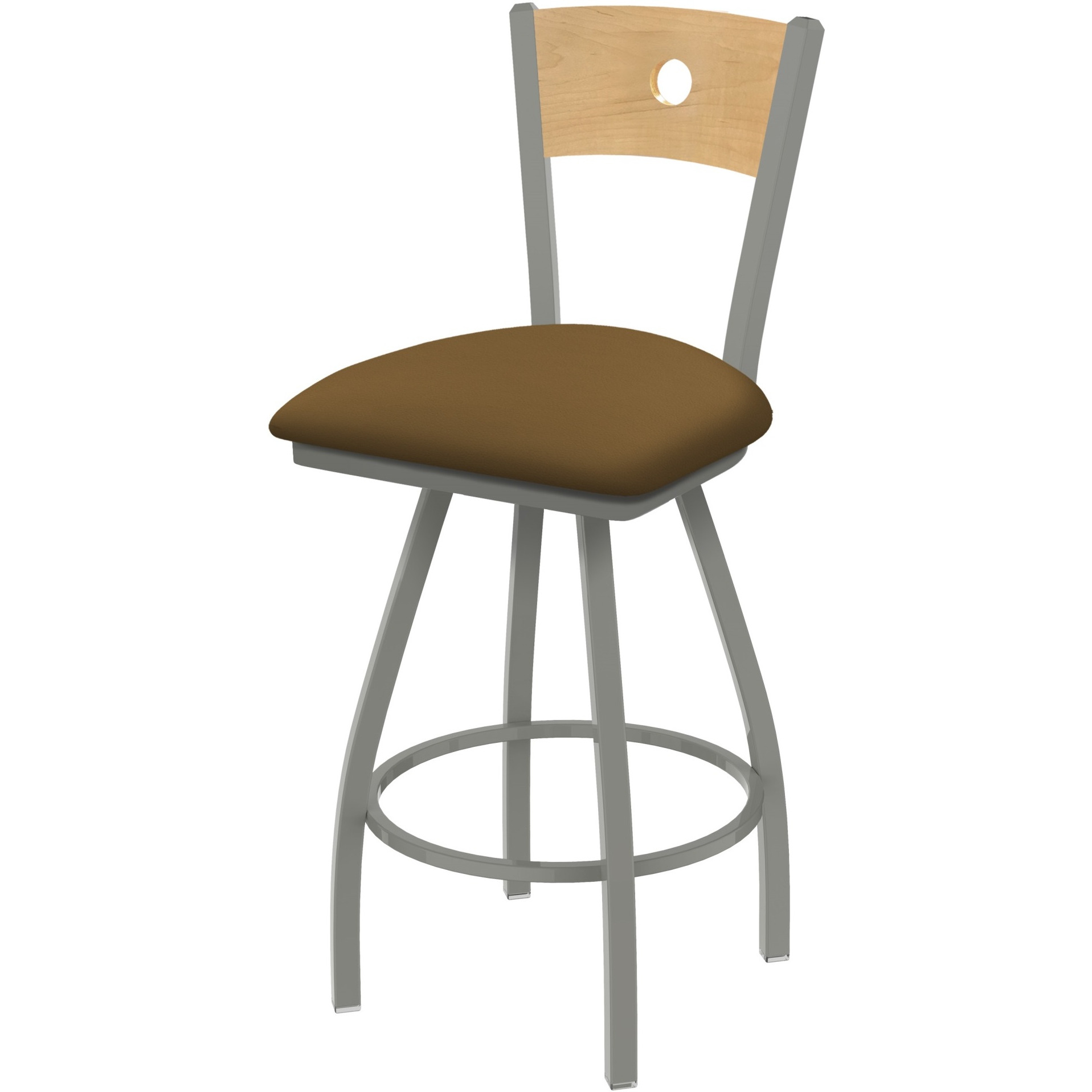 XL 830 Voltaire 36" Swivel Counter Stool with Anodized Nickel Finish, Natural Back, and Canter Saddle Seat
