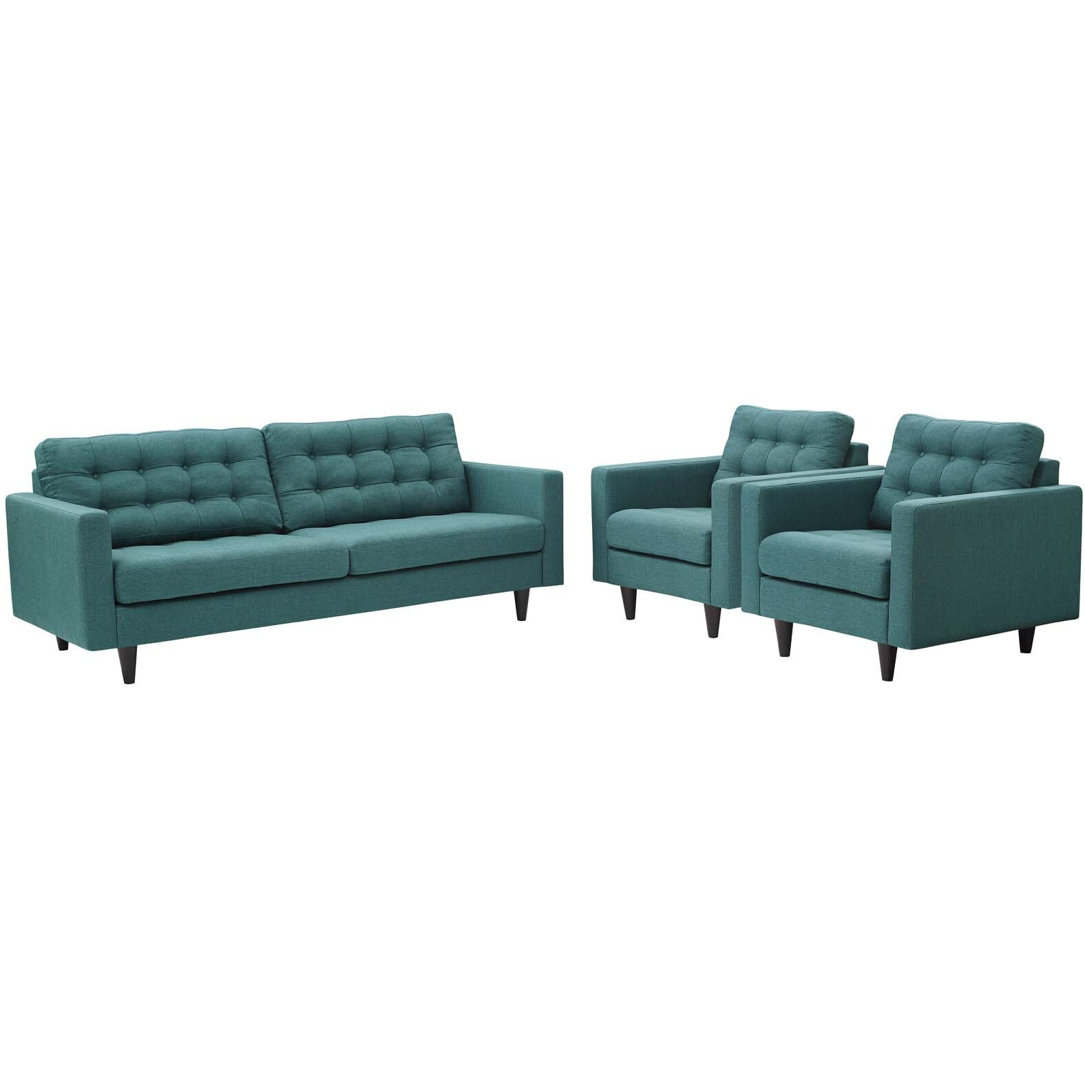 Empress Sofa and Armchairs Set of 3 - Teal